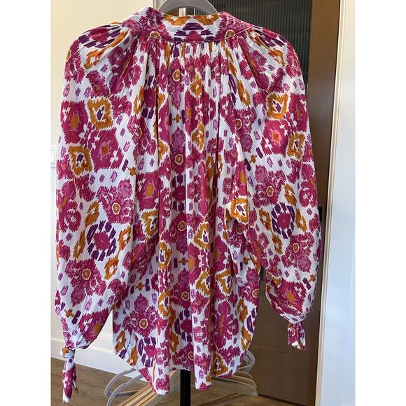 Christian Siriano Boho Artsy Blouse Top Shirt Open Collar‎ Size Large - Picture 3 of 11